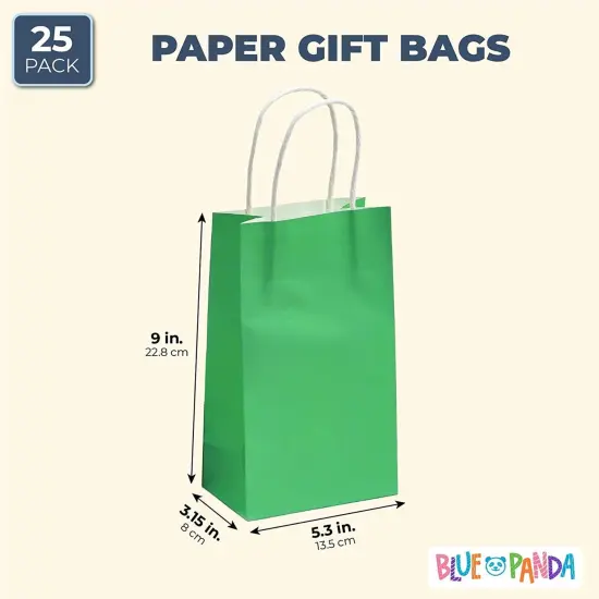 25-Pack Green Gift Bags with Handles - Small Paper Treat Bags for Birthday, Wedding, Retail (5.3x3.2x9 In) {4}
