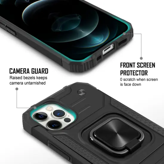 Insten Rugged Dual-Layer Case Compatible With iPhone 12 Pro Max Case 6.7 inch (2020) Full Body Heavy Duty Case with 360 Ring Kickstand, Anti-Scratch Anti-shock Drop Protection, Black {3}