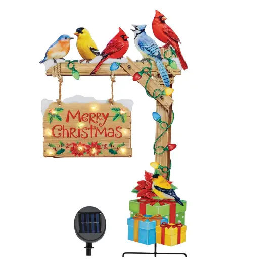 Collections Etc Solar Powered Merry Christmas Birds Garden Stake {2}