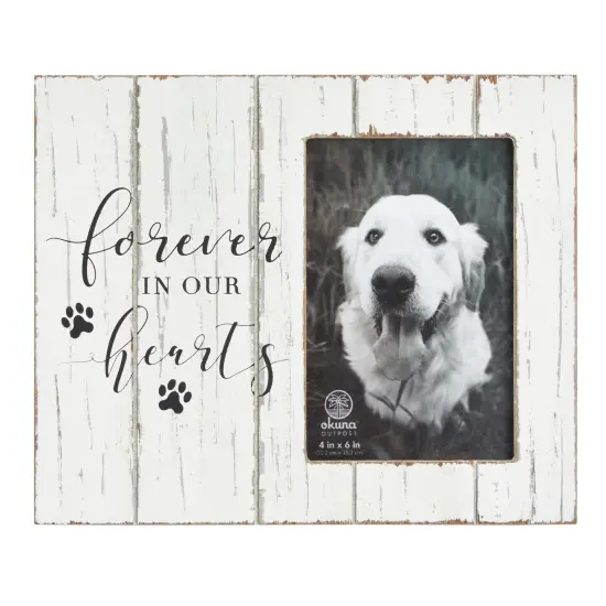 Rustic-Style Wooden Pet Memorial Picture Frame, 9.5x7.9-Inch Sentimental Dog Photo Frame to Memorialize Pets That Have Passed On, Forever In Our Hearts Display for 4x6-Inch Photos (White) {1}