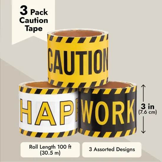 3 Pack 100 Foot Rolls Birthday Caution Tape for Construction Party Decorations (3 Inches Wide) Yellow {4}