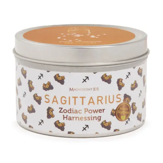 Magnificent 101 Sagittarius Zodiac Sign Candle &ndash; Scented Soy Wax Candle &ndash; Choose Your Birthdate &ndash; Make Great Holiday Gifts for Astrology Fans &ndash; 6oz Tin for Menand Women (&lrm;Coffee Honeysuckle) Multicolor {1}