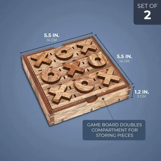 Set of 2 Wooden Tic Tac Toe Board Game for Kids and Family, 10 Pcs, 5.5 x 1.15 in. Brown {2}
