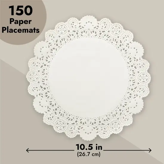 150 Pack Round White Paper Doilies Assorted Sizes for Cake, Food, Dessert - Lace Paper Placemats for Crafts, Plates, Party Table, Wedding (6.5, 8.5, and 10.5 Inch) {4}