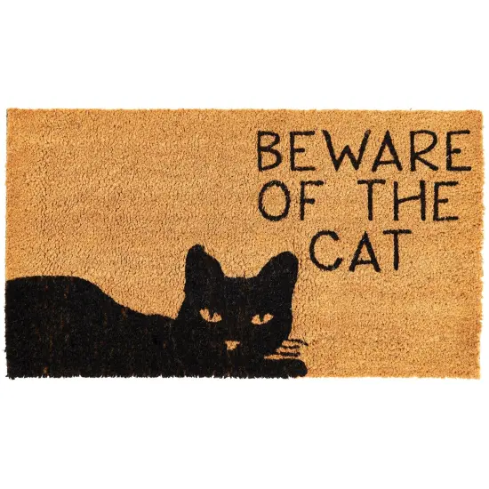 Cat Doormat for Outdoor Entrance, Beware of the Cat Coir Welcome Mat for Front Door (17x30 in) Brown {1}