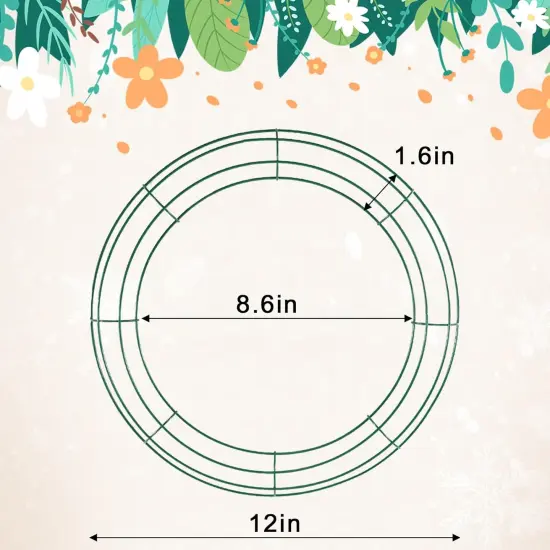 Wire Wreath Frame, 3 Pack 12" Ring Round Metal DIY Floral, Decorations Wire Wreath with Green Craft Wire, Home Decorations {2}