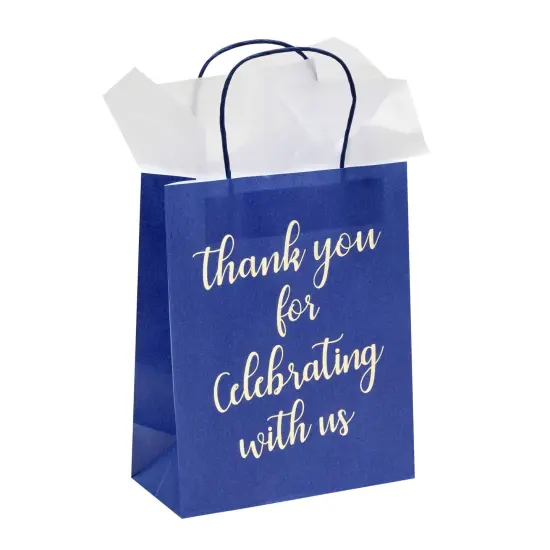 24-Pack 8x4x10-Inch Navy Blue Gift Bags with Gold Foil Script, Medium-Sized Thank You Bags with Handles and 24 Sheets White Tissue Paper {6}