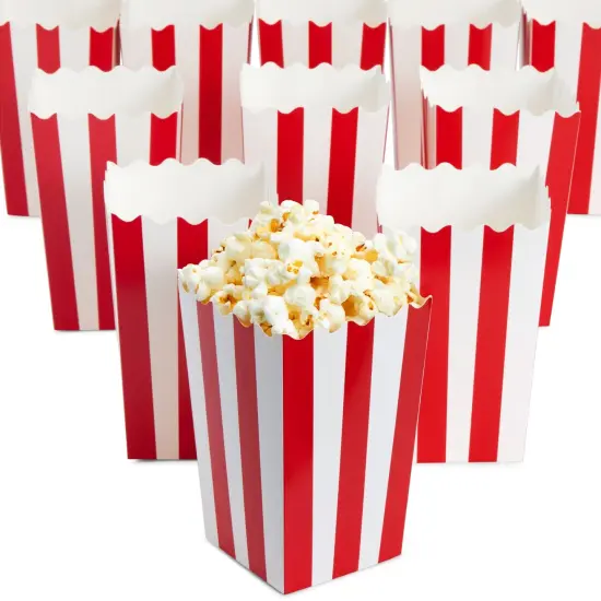 100 Pack Mini Popcorn Boxes 3.3x5.6 Inch, 20 oz Red & White Stripes Popcorn Snack Box, Snack Container Holder Bucket for Carnival Party Supplies, Movie Night, Birthdays {3}