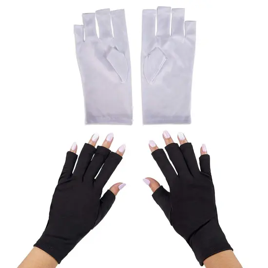 Fingerless UV Light Gloves for Gel Manicures, Sun Protection (2 Colors, 2 Pairs) Black {1}