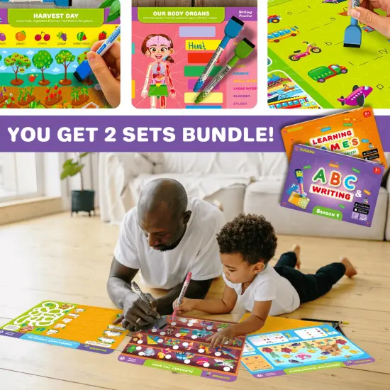 QUOKKA 2X Set Busy Book Handwriting Practice for Kids - Learn to Write for Toddlers Age 3 4 5 - | 24 Tasks | 4 Dry Erase Markers | Pre K ABC Letter Tracing | - Homeschool Preschool Learning Activities {6}