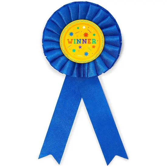 Blue Rosette Award Ribbons Set, Winner (3 x 6 Inches, 12 Pack) {4}