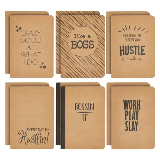 12 Pack A6 Notebook Bulk - Brown Kraft Paper Lined Journals for Kids, Coworkers, Office School Supplies (80 Lined Page, 4 x 5.75 In) - 6 Motivational Designs {1}