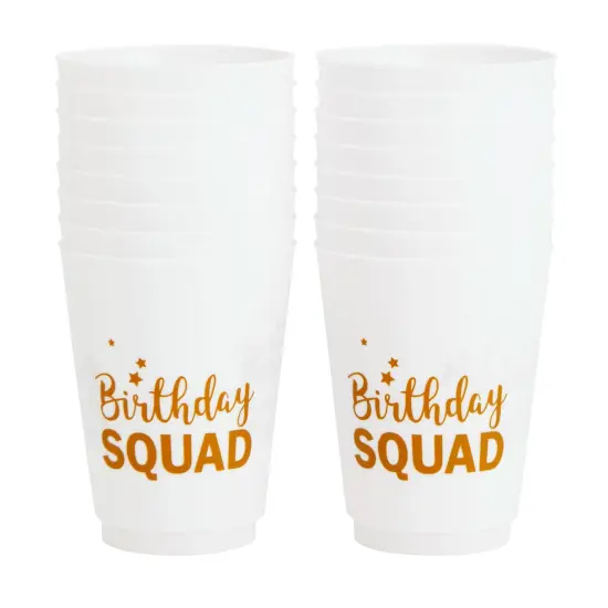 16 Pack Reusable Happy Birthday Party Cups for Women, Birthday Squad Plastic Tumblers for Adults (White, 16 oz, 4.25 x 3.5 Inches) {7}