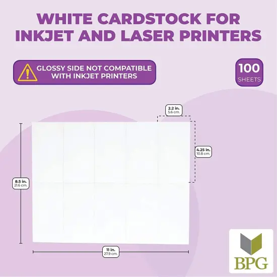 Index Note Cards for Studying, Blank Flashcard Sheets (100 Perforated Paper Sheets, 1000 Printable Business Cards) White {2}