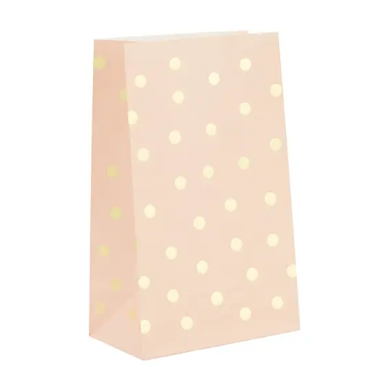 24 Pack Gold Foil and Pink Paper Bags for Kids Birthday, Girls Baby Shower, Wedding Themed Party Favors (5.5 x 8.6 x 3 In) {6}