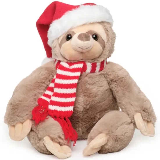 Bearington Santa Sloth Stuffed Animal Plushie, 16 Inch Christmas Sloth, Ideal Stuffed Christmas Animal Gift for Toddlers, Kids & Teens, For Ages 3-14 Brown {1}