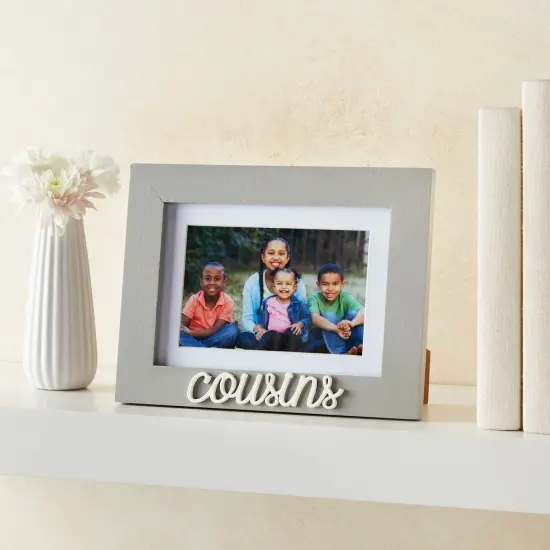 4x6 and 5x7 Cousins Picture Frame, Cousins Word Attachment, White Beveled Mat (9x0.5x7.1 In, Gray) Grey {2}