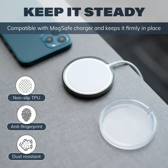 Insten 2-Pack Case Compatible with MagSafe Charger Pad, Protective Soft TPU Slim Skin Cover (Charger Not Included) Clear & Gray Grey {2}