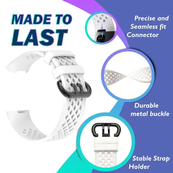 Insten Silicone Watch Band Compatible with Fitbit Charge 3, Charge 3 SE, Charge 4, and Charge 4 SE, Fitness Tracker Replacement Bands for Men and Women (White) {7}