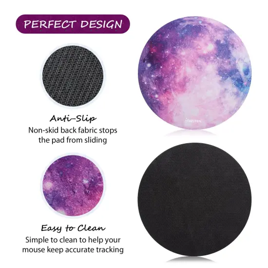 Insten Galaxy Mouse Pad for Computer Desk Laptop, Small Round Desktop Mat, Purple Space, Non-Slip Rubber {3}