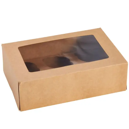 24 Pack 6 Count Cupcake Boxes with Windows - To Go Containers for Bakery, Desserts, Muffins (Kraft Paper, 9.4x6.2x2.9 In) Brown {6}