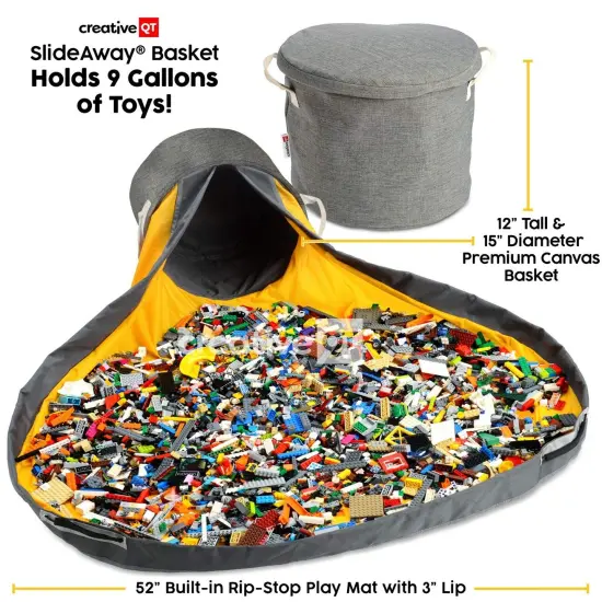 Creative QT SlideAway Toy Storage Organizer & Play Mat for Kids Ages 3-14 - Organizer Storage Bin - Kids Toy Box for Boys & Girls - Playroom Bin for Kid Rooms, Classrooms, Teachers - Grey {3}