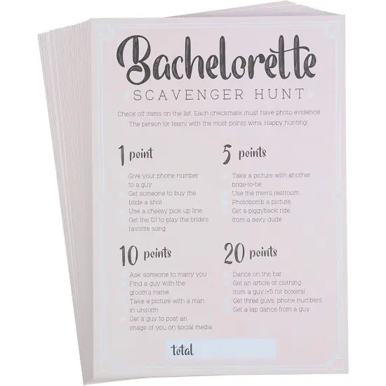 Bachelorette Party Games - 50-Pack Bar Scavenger Hunt Drinking Game and Dares, Fun Novelty Cards for Girls Night Out, Bachelorette Party Supplies, 5 x 7 Inches {1}