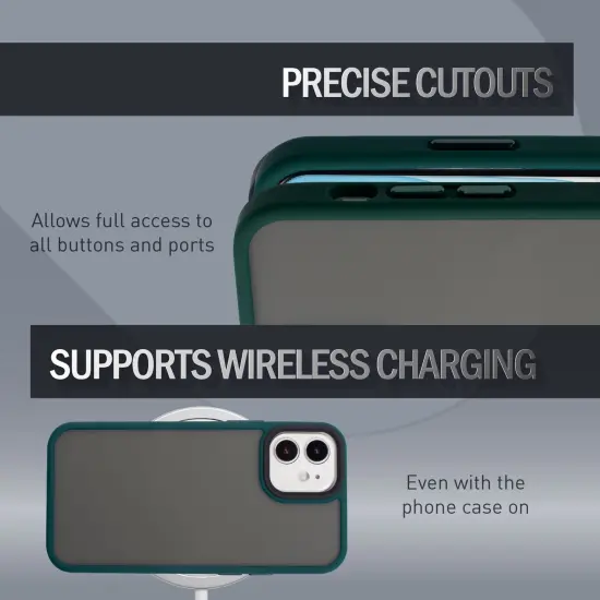 Insten Compatible with iPhone 12 Mini Case 5.4 inch, Translucent Matte Hybrid Hard Back Flexible TPU Bumper, Anti-Shatter Anti-shock Drop Protection, Wireless Charging, Drak Green {5}