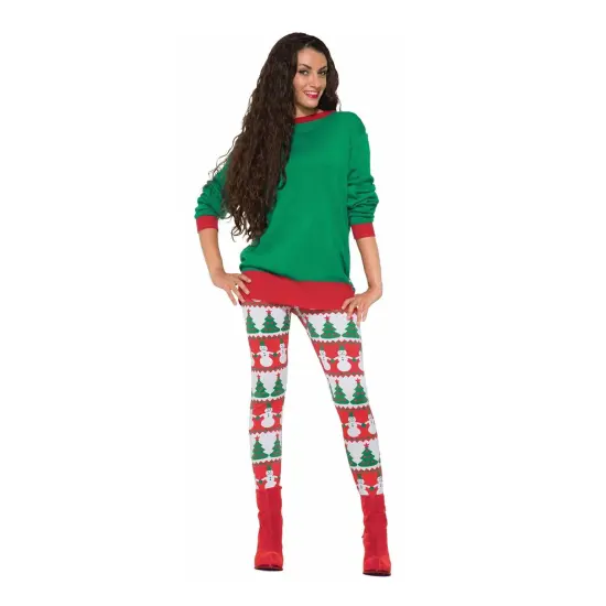Christmas Tree And Snowman Costume Leggings Adult Women {1}