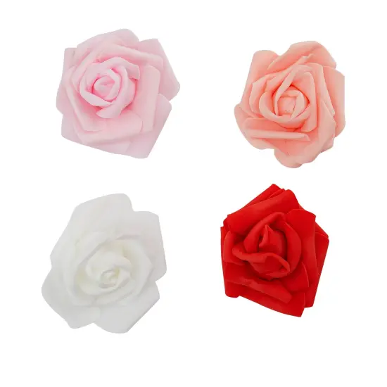 100 Pack Pink and White Artificial Rose Heads, 3-Inch Stemless Flowers for Valentine's Day, Weddings, Bouquets, DIY Crafts (4 Colors) Red {7}