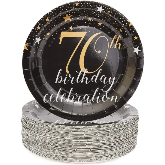 70th Birthday Plates (9 In, 80 Pack) Black {1}