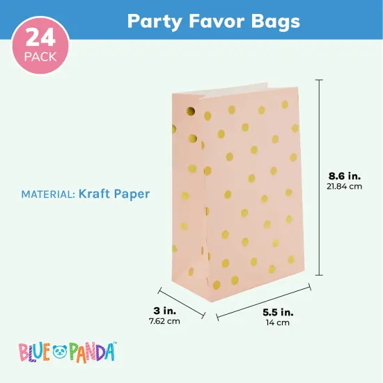 24 Pack Gold Foil and Pink Paper Bags for Kids Birthday, Girls Baby Shower, Wedding Themed Party Favors (5.5 x 8.6 x 3 In) {3}