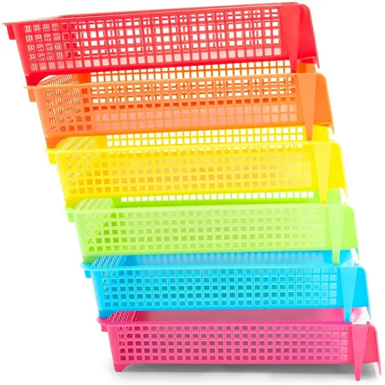 Set of 6 Rainbow Turn In Trays for Teachers, Plastic Classroom Paper Organizers, Colorful Storage Baskets for Office (12.75*9.75*2.75 inch) Multicolor {6}