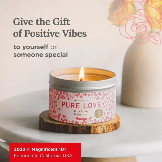 Magnificent 101 Long Lasting Pure Love Aromatherapy Tin Candle | 6 Oz - 35 Hour Burn | All Natural Soy Wax with Sage, Rose, Lavender for Energy Cleansing, Purification, Manifestation Multicolor {6}