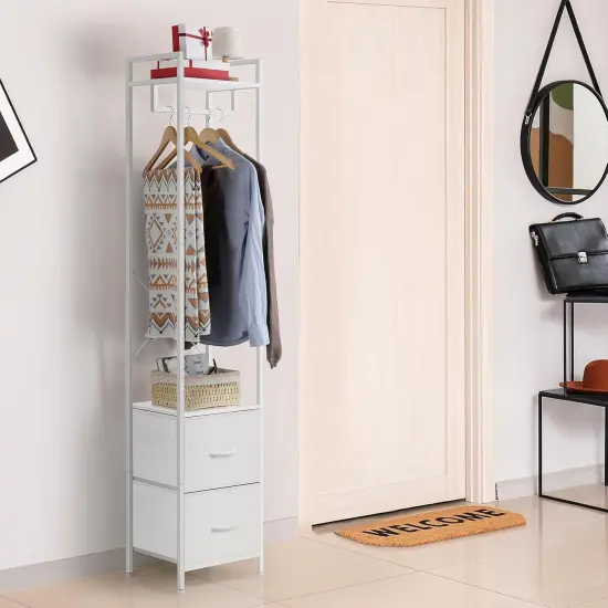 White Heavy Duty Garment Rack with 2 Fabric Drawers | 3-in-1 Freestanding Clothing Organizer | 80lb Capacity Steel Frame & X-Brace Stability {5}
