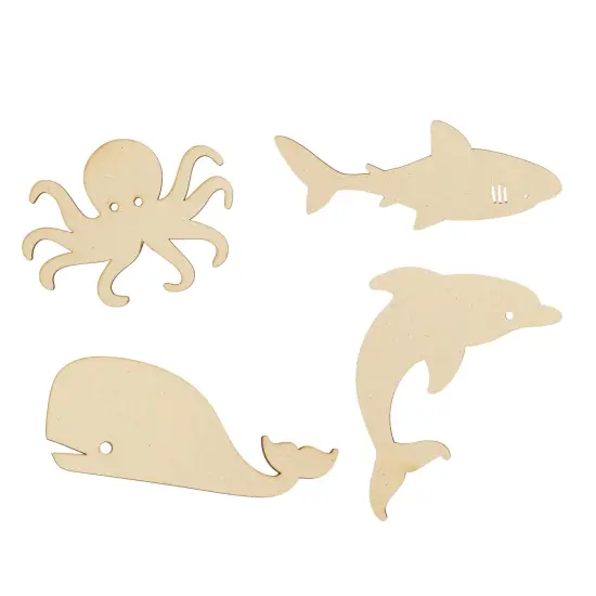 24 Pieces Unfinished Sea Creatures Wood Cutouts for Crafts, Wooden Ocean Animals (Octopus, Shark, Whale, Dolphin) Brown {3}