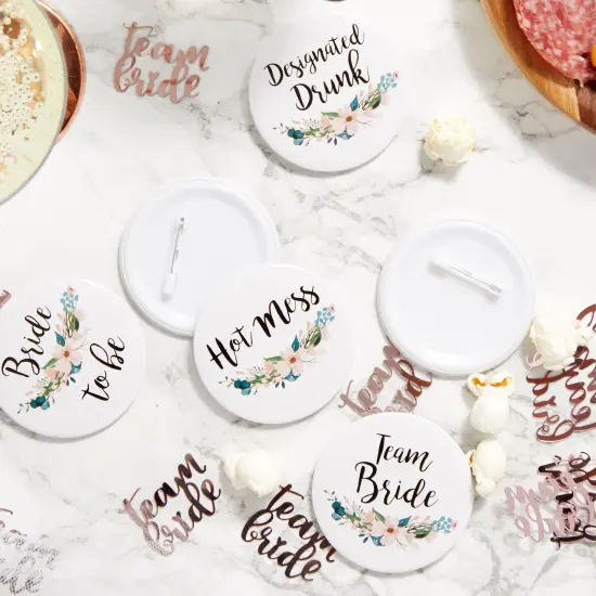 16 Pack - Bridal Party Pins - Wedding Party Buttons - Bridesmaid Gifts, Favors & Gifts, Team Bride, Maid of Honor Party Supplies, White, 8 Unique Designs {2}