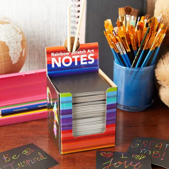 Rainbow Scratch Off Notes with 2 Wood Styluses Sticks (3.5 in, 300 Sheets) Black {3}