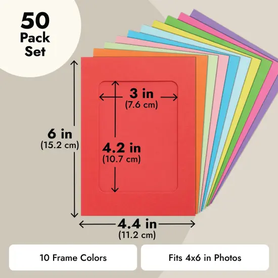 50 Pack Paper Picture Frames 4x6, DIY Cardboard Photo Hanging Display with Clips and Strings for Wall Decor (10 Colors) Multicolor {5}