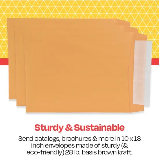 School Smart Kwik-Tak Envelopes, 10 x 13 Inches, 28 lb, Kraft Brown, Box of 100 {6}