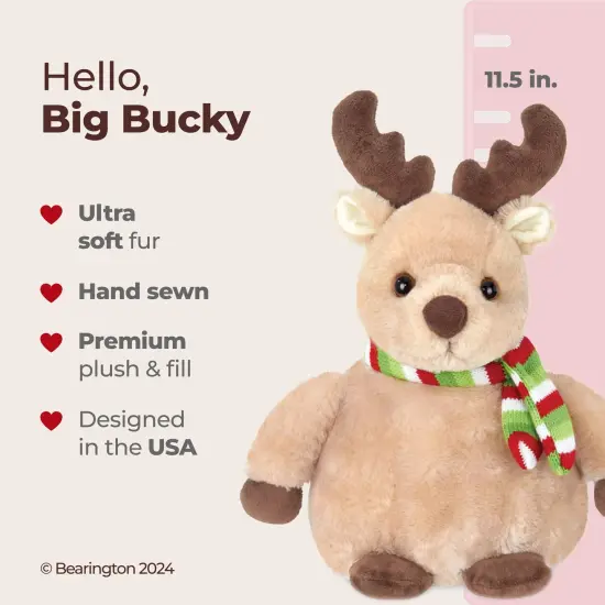 Bearington Big Bucky Reindeer Stuffed Animal, 11.5 Inch Christmas Plush Gifts for Kids, For Ages 3-14 Brown {2}