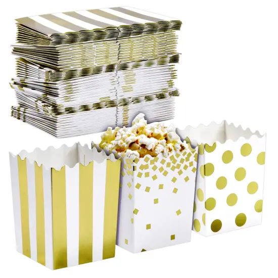 60 Pack Mini Popcorn Boxes for Party, Gold Popcorn Containers for Movie Night Decorations (3 x 4 In) {1}