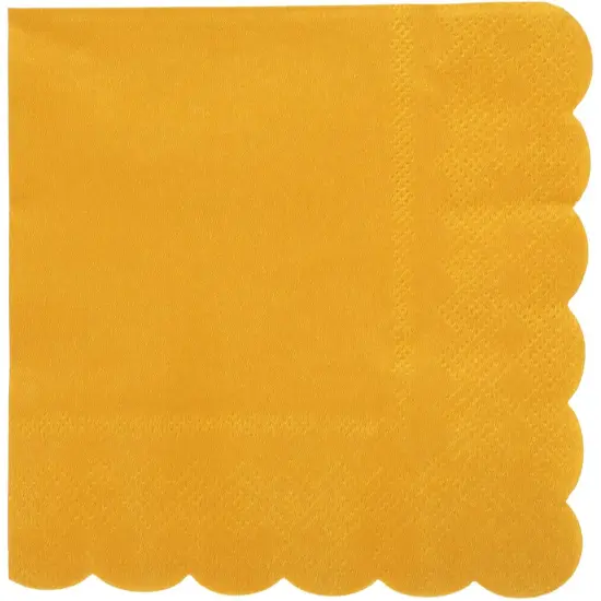 100 Pack Mustard Yellow Paper Napkins - Scalloped Cocktail Napkins, Disposable for Wedding, Birthday Party (5x5 In) {4}