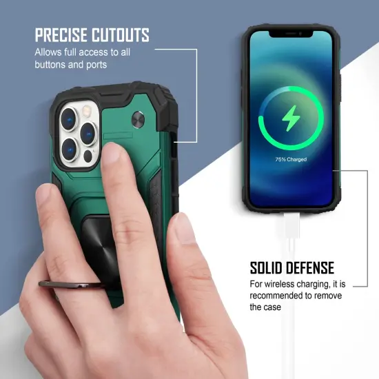 Insten Rugged Dual-Layer Case Compatible With iPhone 12 Pro Max Case 6.7 inch (2020) Full Body Heavy Duty Case with 360 Ring Kickstand, Anti-Scratch Anti-shock Drop Protection, Dark Green {4}