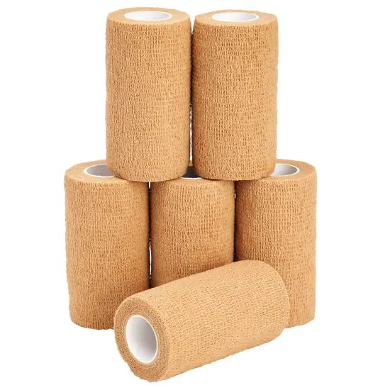6-Rolls Self Adherent Bandage Wrap, Vet Tape - 4 In x 5 Yds Breathable, Elastic Cohesive Wrap Tape for Wrist, Swelling, Sports, Tattoo (Tan) {1}