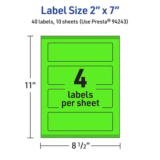 Avery Neon Green Paper Labels, 2" x 7" Rectangle {5}