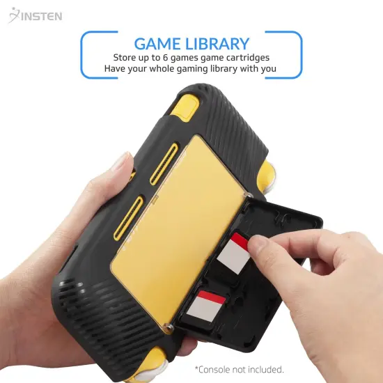 Insten Grip Case for Nintendo Switch Lite 2019, Shockproof Soft TPU Protective Case Shell Cover Built in 6 Game Cartridge Card Slots Storage Holder Ergonomic Design Reinforced Hand Padded Grip - Black {2}