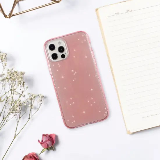 Insten Glitter Case for iPhone 12 Pro Max Case 6.7 Inch, Soft TPU Sparkle Protective Cases, Shock Absorption, Crystal Clear Pink Bling Shinny Slim Cover for Women Girls {7}