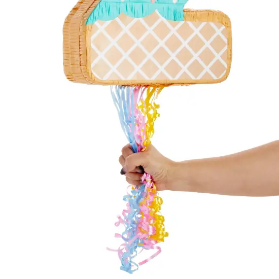 Pull String Number 2 Ice Cream Pinata for Two Sweet Birthday Decorations (16.5 x 11.5 x 3 In), For Ages 3+ Pink {5}