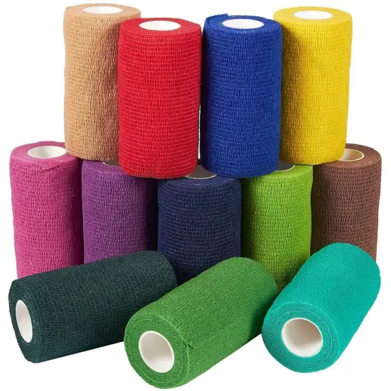 12 Rolls Extra Large Colorful Self Adherent Bandage Wrap 4 Inch Wide x 5 Yards - Cohesive Vet Tape for First Aid, Sports, Tattoo (12 Colors) {1}